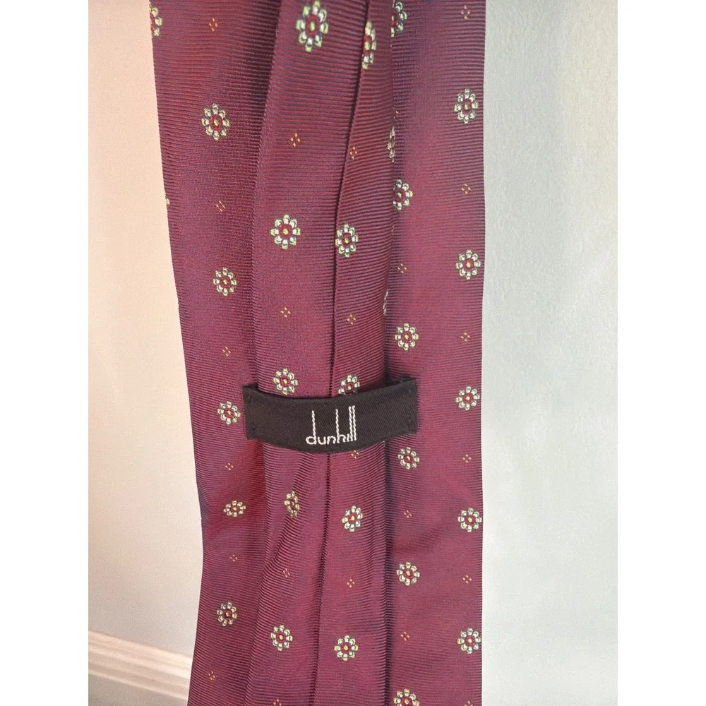 Vintage 90's Dunhill Mens Silk Tie Burgundy Floral Medallion Necktie